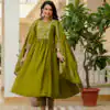 DIVA 126 Mehendi Viscose Roman Silk Anarkali Suit with Mirror Work & Embroidery Work. Affordable Price ₹2049. Delivery 4-6 Working Days. Shop now. | Anarkali Suits, Bollywood Anarkali, Creative-Anarkali, Designer Anarkali, Embroidered Anarkali, Party Wear Anarkali