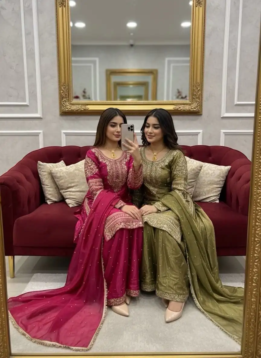 Mehendi Zimmy Silk Lace Embroidery Work Salwar Suit - Image 3