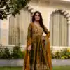 RR 38 Mustered Fendy Satin Gown Perfect for Wedding, Party, Pongal, Makar Sankranti, Ganesh Chaturthi – . Available at ₹2649 only. Delivery 4-6 Wor | Gowns, Bollywood Gowns, Creative Gowns, Designer Gowns, Embroidered Gowns, Party Wear Gowns
