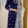 Navy Blue 9000 Velvet Embroidery Lace Work Salwar Suit