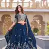 Navy Blue Vichitra Silk Thread Embroider Work Lehenga Choli