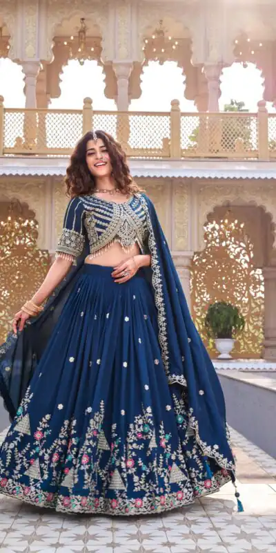 Ram 161 Navy Blue in Color Vichitra Silk Embroidery Work Lehenga Choli . Now at just ₹3149. Delivery 4-6 Working Days. Shop now. | Lehenga, Bollywood Lehenga, Creative Lehenga, Designer Lehenga, Embroidered Lehenga, Party Wear Lehenga