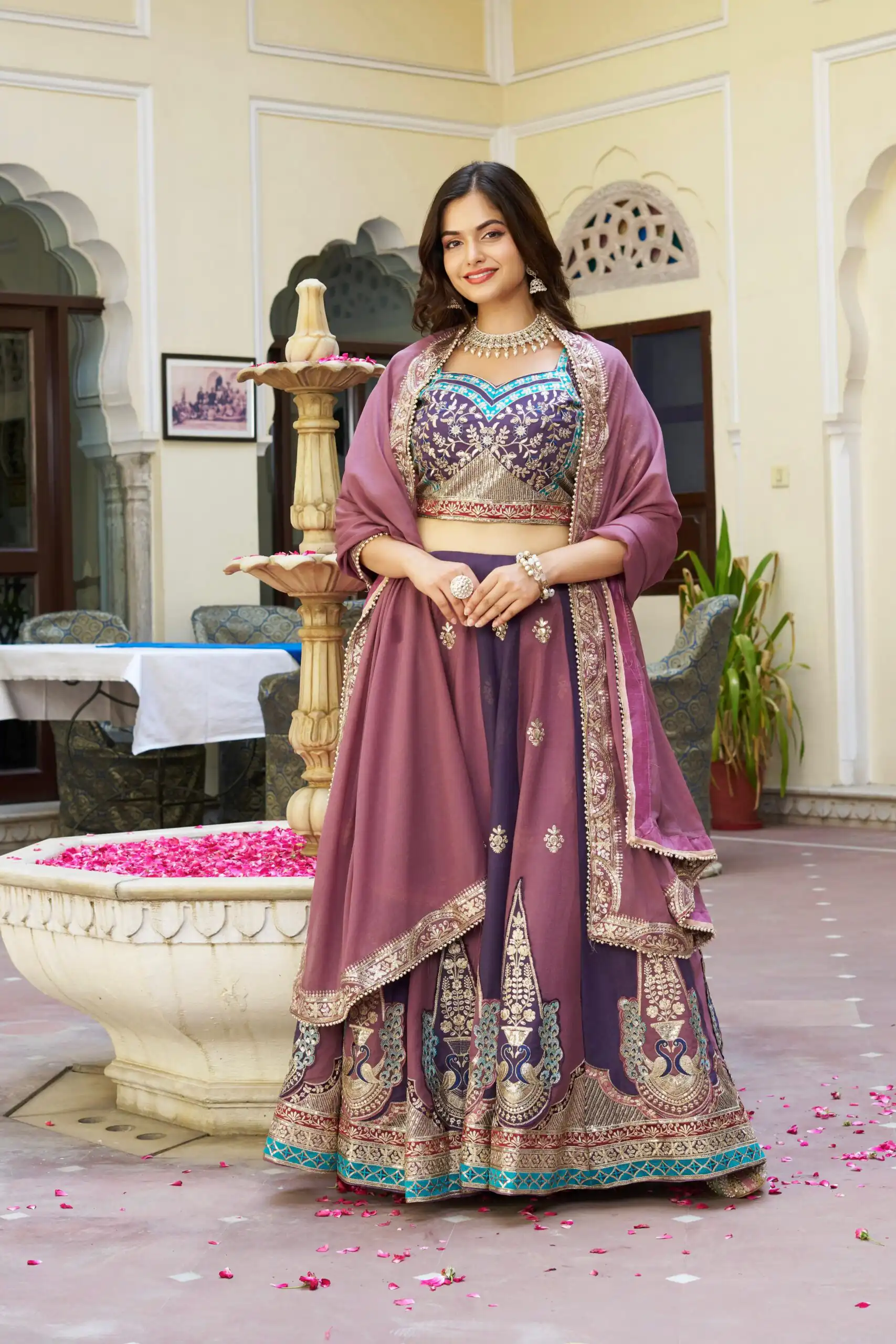 Onion Star Georgette Lace Thread Work Lehenga Choli - Image 7