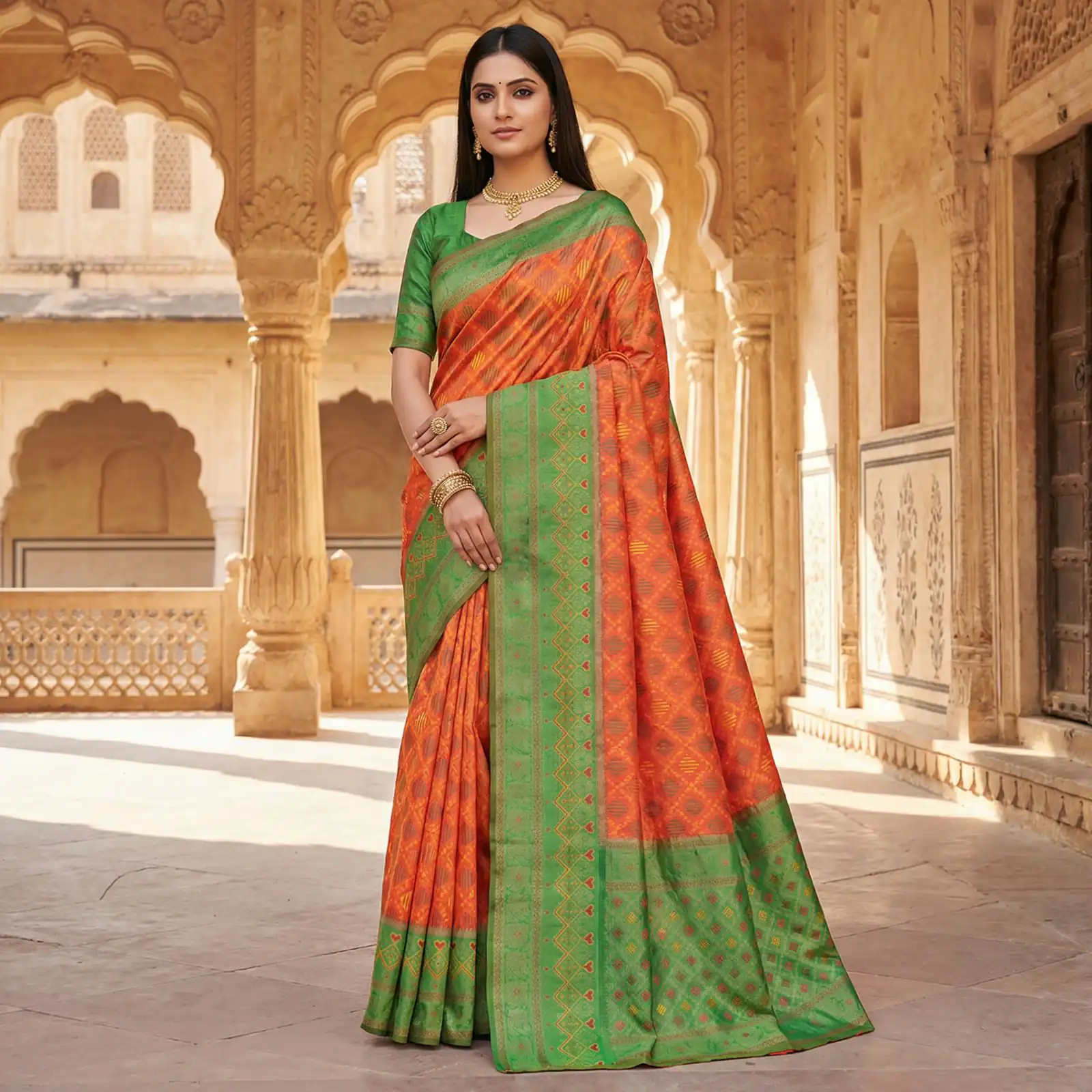 MB 6088 Orange Color Lace Work & Zari Work Sareein Pochampalli Silk. Best Price ₹2049. Delivery 4-6 Working Days. Shop now. | Sarees, Bollywood Sarees, Creative Sarees, Designer Sarees, Embroidered Sarees, Ethnic Saree, Modern Digital sarees, Party Wear Sarees