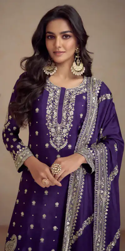 FC 7466 Purple Chinon Silk Salwar Suit with Embroidery Work & Lace Work. Affordable Price ₹2599. Delivery 4-6 Working Days. Shop now. | Jump Suits, Salwar suit, Casual Suits, Creative suits, Designer Suits, Palazzo Suits, Party Wear Suits, Patiala Suits, Straight Suits