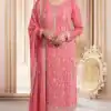 Peach Chinon Zari Embroidery Work Salwar Suit