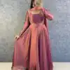 MF 888 Peach Rangoli Silk Gown with Lace Border & Lace Work. Available at ₹1649 only. Delivery 4-6 Working Days. Shop now. | Gowns, Bollywood Gowns, Creative Gowns, Designer Gowns, Embroidered Gowns, Party Wear Gowns