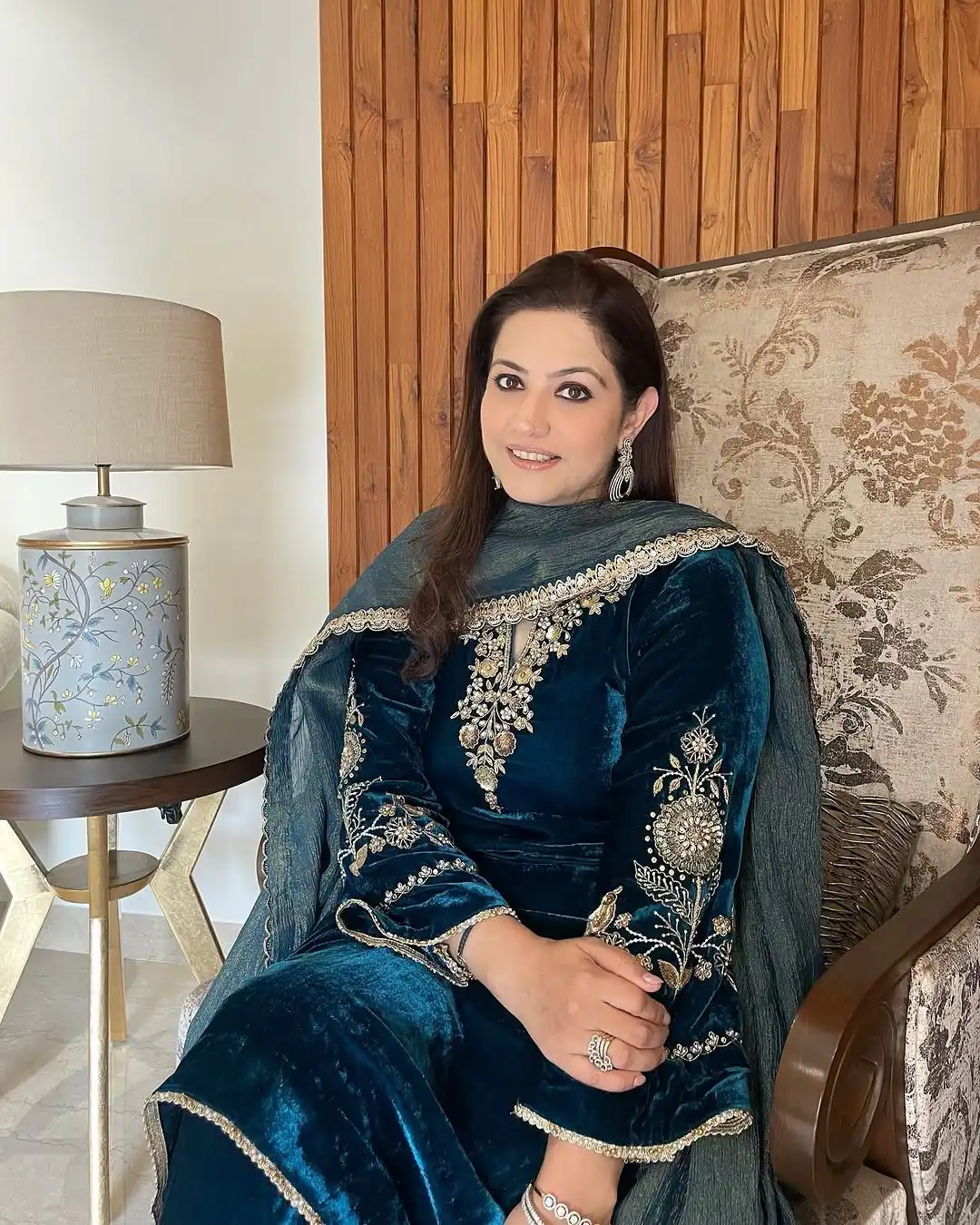 Peacock Blue Velvet Sequence Work Salwar Suit - Image 5