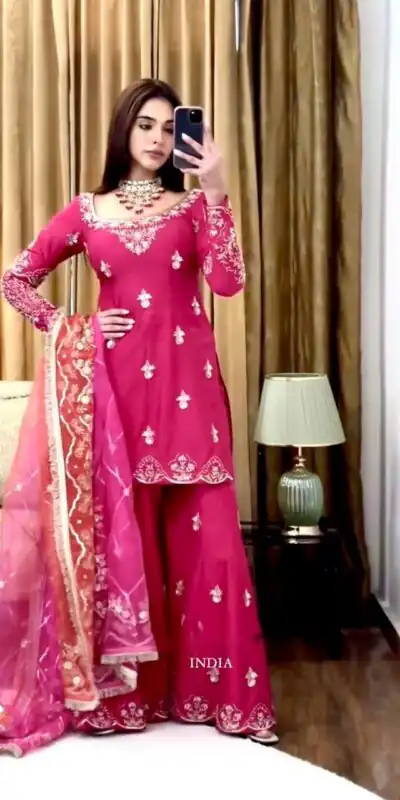 WW 1223 Pink Color Chinon Silk Sawlar Suit with Embroidery Work. Exclusive Offer ₹2099. Delivery 4-6 Working Days. Shop now. | Jump Suits, Salwar suit, Casual Suits, Creative suits, Designer Suits, Palazzo Suits, Party Wear Suits, Patiala Suits, Straight Suits