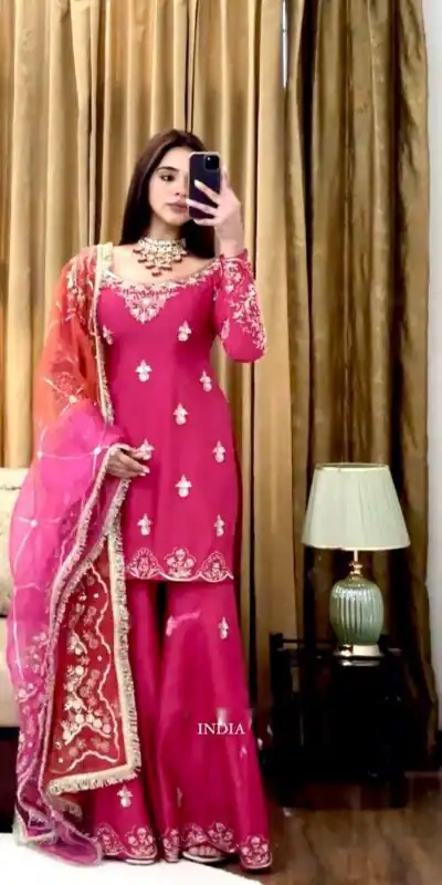 WW 1223 Pink Color Chinon Silk Sawlar Suit with Embroidery Work. Exclusive Offer ₹2099. Delivery 4-6 Working Days. Shop now. | Jump Suits, Salwar suit, Casual Suits, Creative suits, Designer Suits, Palazzo Suits, Party Wear Suits, Patiala Suits, Straight Suits