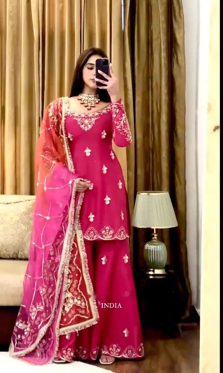WW 1223 Pink Color Chinon Silk Sawlar Suit with Embroidery Work. Exclusive Offer ₹2099. Delivery 4-6 Working Days. Shop now. | Jump Suits, Salwar suit, Casual Suits, Creative suits, Designer Suits, Palazzo Suits, Party Wear Suits, Patiala Suits, Straight Suits