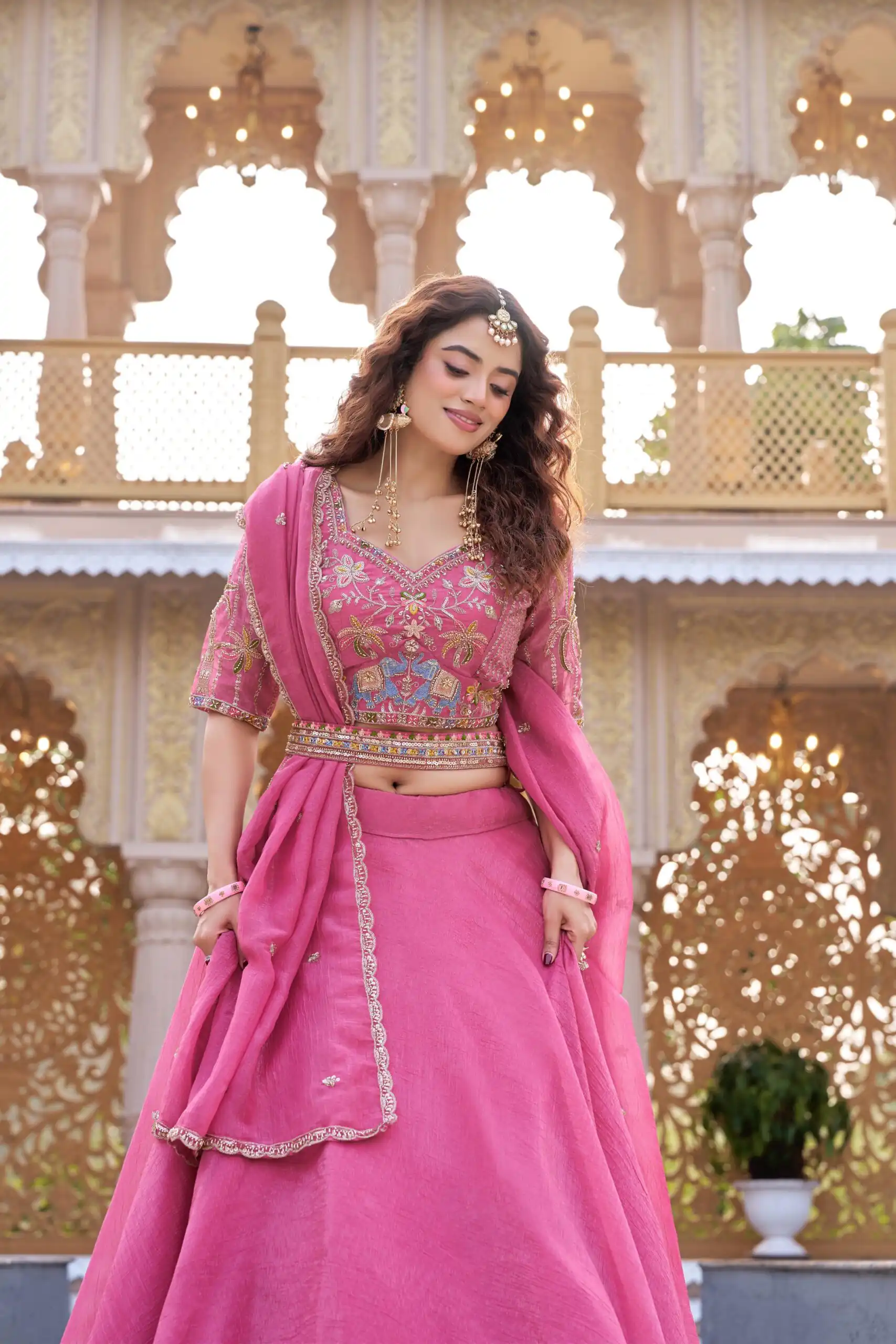 Ram 160 Pink Color Crunchy Lehenga Choli with Embroidery Work. Online Festive Deal ₹3199. Delivery 4-6 Working Days. Shop now. | Lehenga, Bollywood Lehenga, Creative Lehenga, Designer Lehenga, Embroidered Lehenga, Party Wear Lehenga