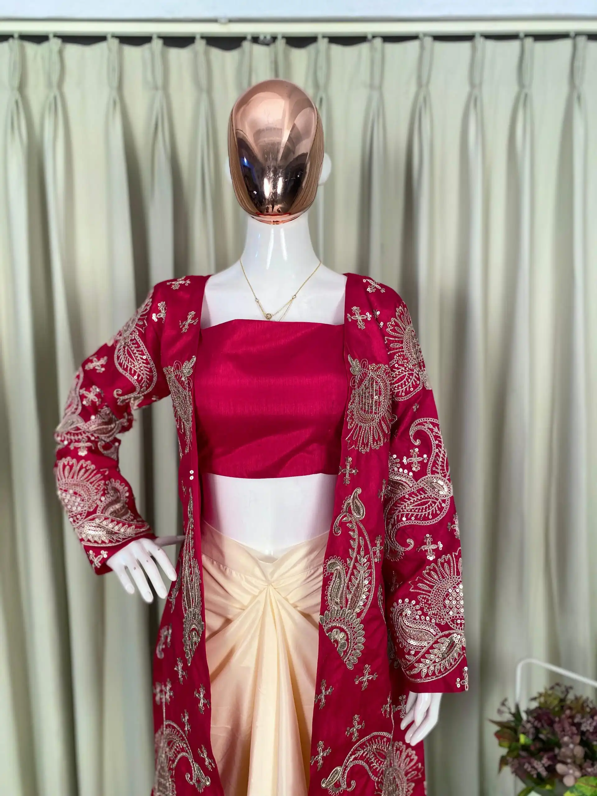 Pink French Crape Embroidery Work Dhoti Suit - Image 3