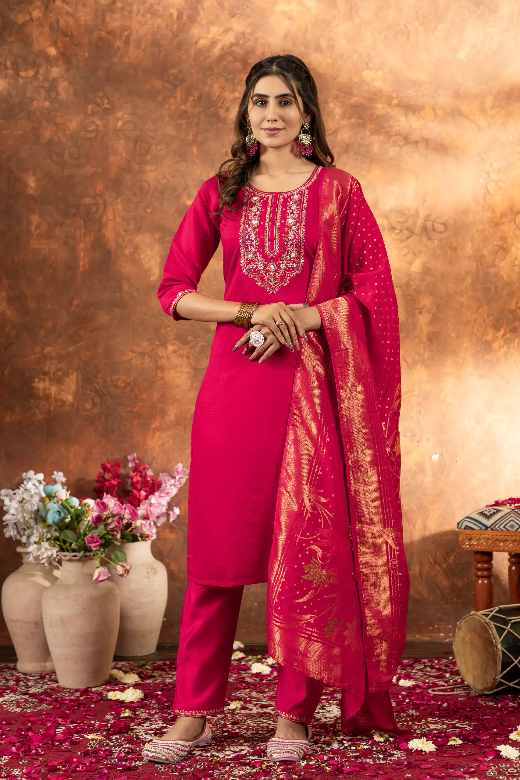 Pink Marina Silk Embroidery Work Salwar Suit