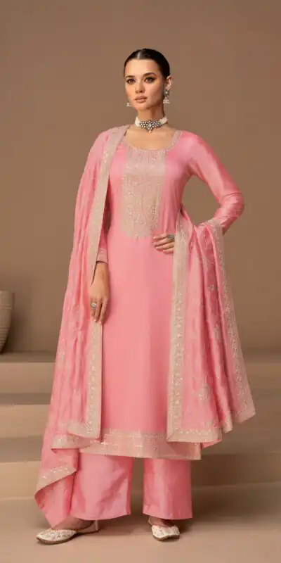 Pink Vichitra Embroidery Stone Work Salwar Suit