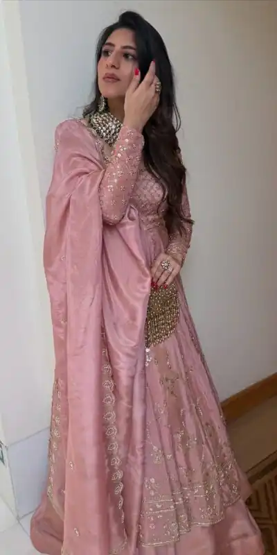 Pink Zimmy Silk Embroidery Work Lehenga Choli