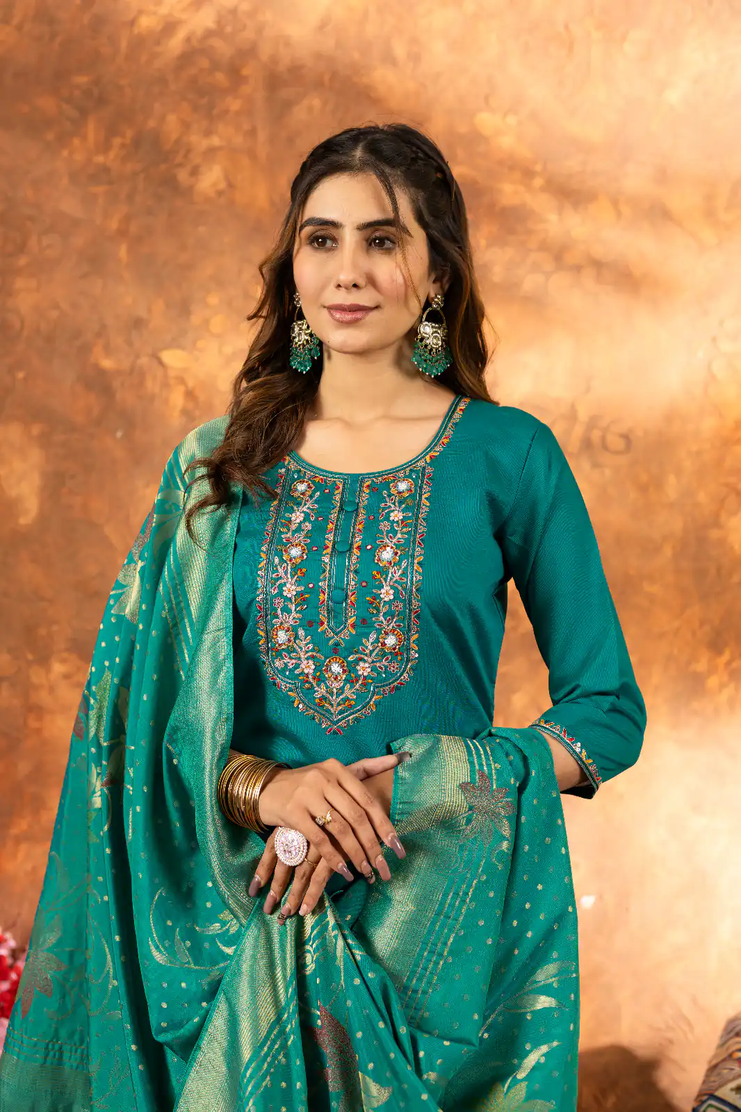 Firozi Marina Silk Embroidery Work Salwar Suit - Image 2