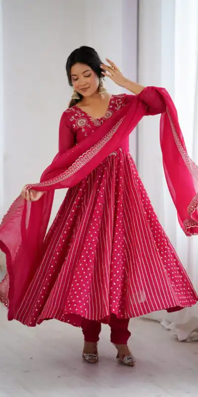 SRK 5293 Pink With Crunchy Silk With Fully Flair with Lace Work & Embroidery Work Anarkali Gown . Introductory Price ₹2149. Delivery 4-6 Worki | Gowns, Bollywood Gowns, Creative Gowns, Designer Gowns, Embroidered Gowns, Party Wear Gowns