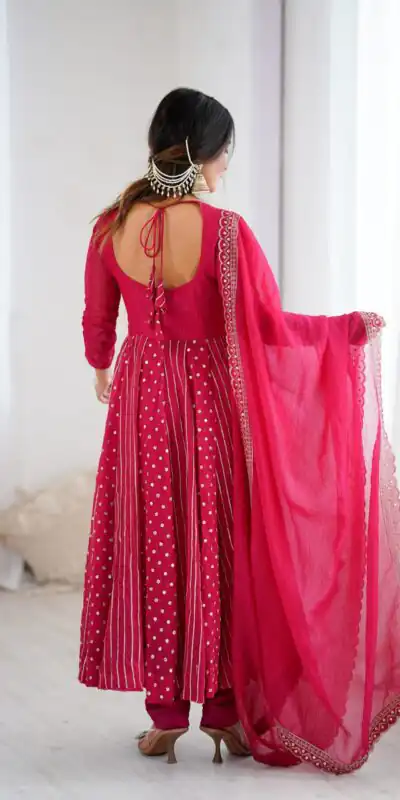 SRK 5293 Pink With Crunchy Silk With Fully Flair with Lace Work & Embroidery Work Anarkali Gown . Introductory Price ₹2149. Delivery 4-6 Worki | Gowns, Bollywood Gowns, Creative Gowns, Designer Gowns, Embroidered Gowns, Party Wear Gowns