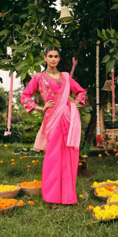 RR 34 Pink Shimmer Saree Perfect for Wedding, Party, Cultural Events, Durga Puja, Reception – . Best Price ₹2049. Delivery 4-6 Working Days. Shop now. | Sarees, Bollywood Sarees, Creative Sarees, Designer Sarees, Embroidered Sarees, Ethnic Saree, Modern Digital sarees, Party Wear Sarees