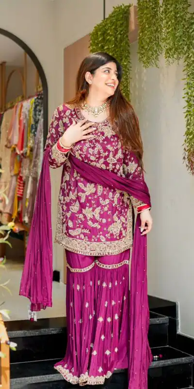 SRK 5302 Wine Color Georgette Salwar Suit with Embroidery Work. online Get it for ₹1899. Delivery 4-6 Working Days. Shop now. | Jump Suits, Salwar suit, Casual Suits, Creative suits, Designer Suits, Palazzo Suits, Party Wear Suits, Patiala Suits, Straight Suits