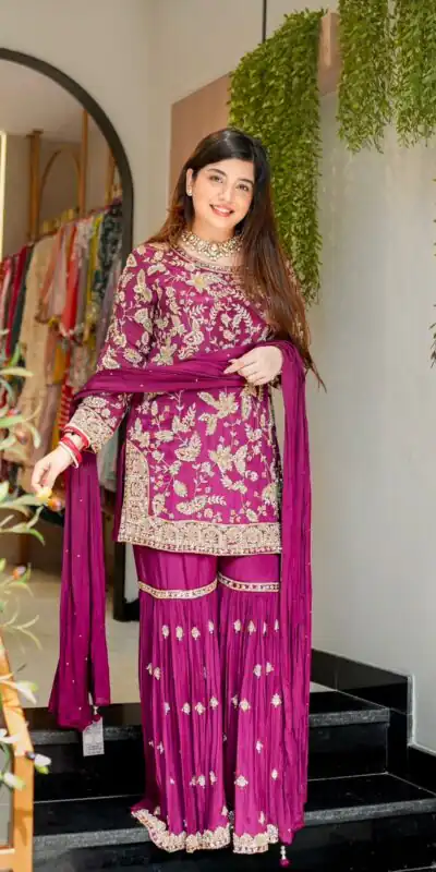 SRK 5302 Wine Color Georgette Salwar Suit with Embroidery Work. online Get it for ₹1899. Delivery 4-6 Working Days. Shop now. | Jump Suits, Salwar suit, Casual Suits, Creative suits, Designer Suits, Palazzo Suits, Party Wear Suits, Patiala Suits, Straight Suits