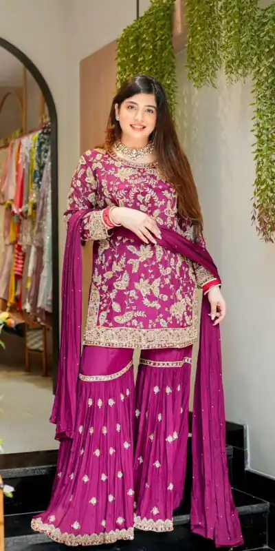 SRK 5302 Wine Color Georgette Salwar Suit with Embroidery Work. online Get it for ₹1899. Delivery 4-6 Working Days. Shop now. | Jump Suits, Salwar suit, Casual Suits, Creative suits, Designer Suits, Palazzo Suits, Party Wear Suits, Patiala Suits, Straight Suits
