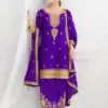 Purple Chinon Embroidery Mirror Work Salwar Suit