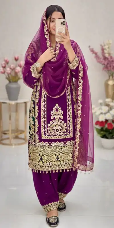 Purple Faux Georgette With Embroidery Work Salwar Suit