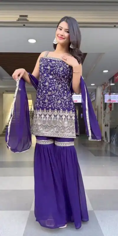 Purple Fox Georgette Sequence Lace Work Salwar Suit