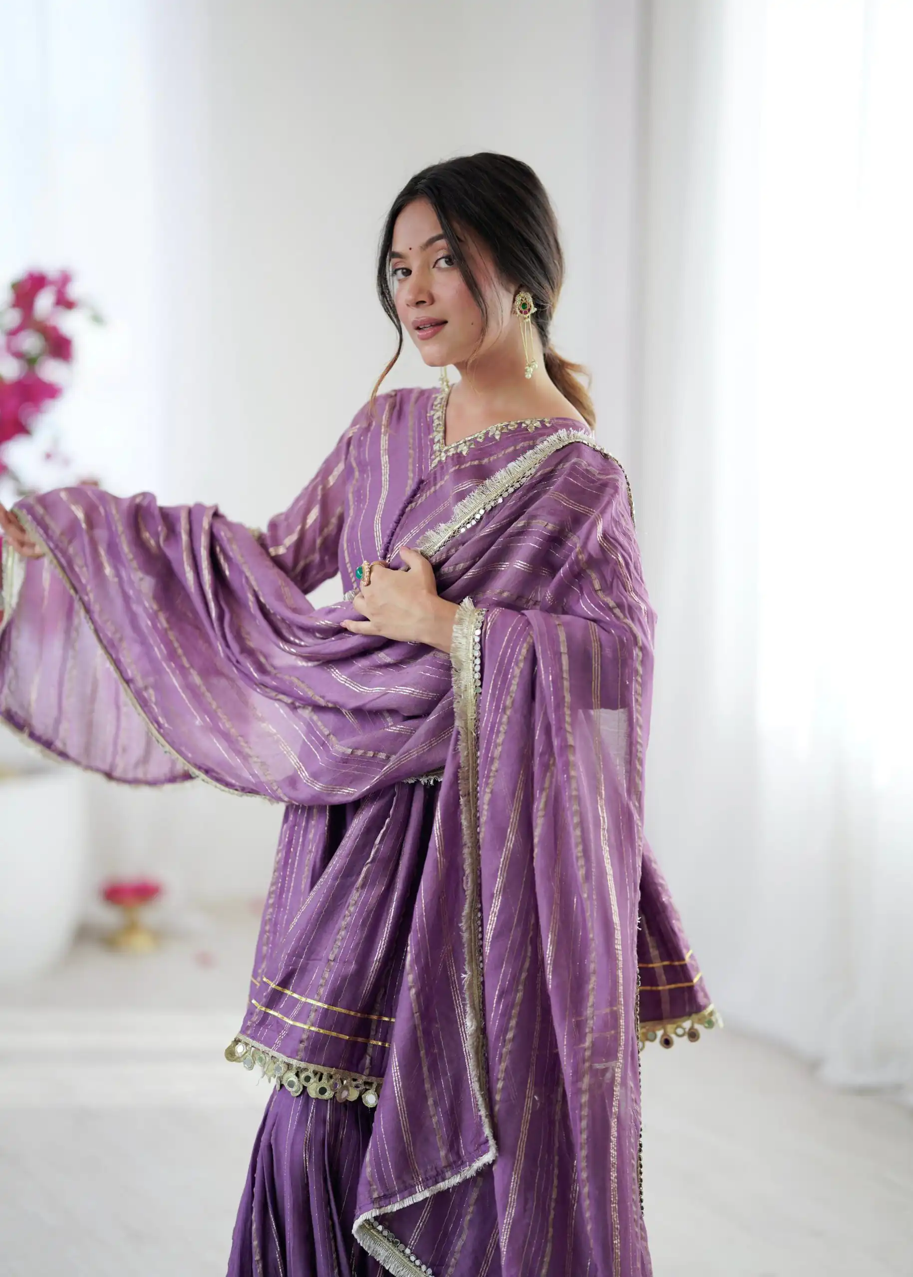 Purple Mal Chanderi Mirror Work Salwar Suit - Image 3