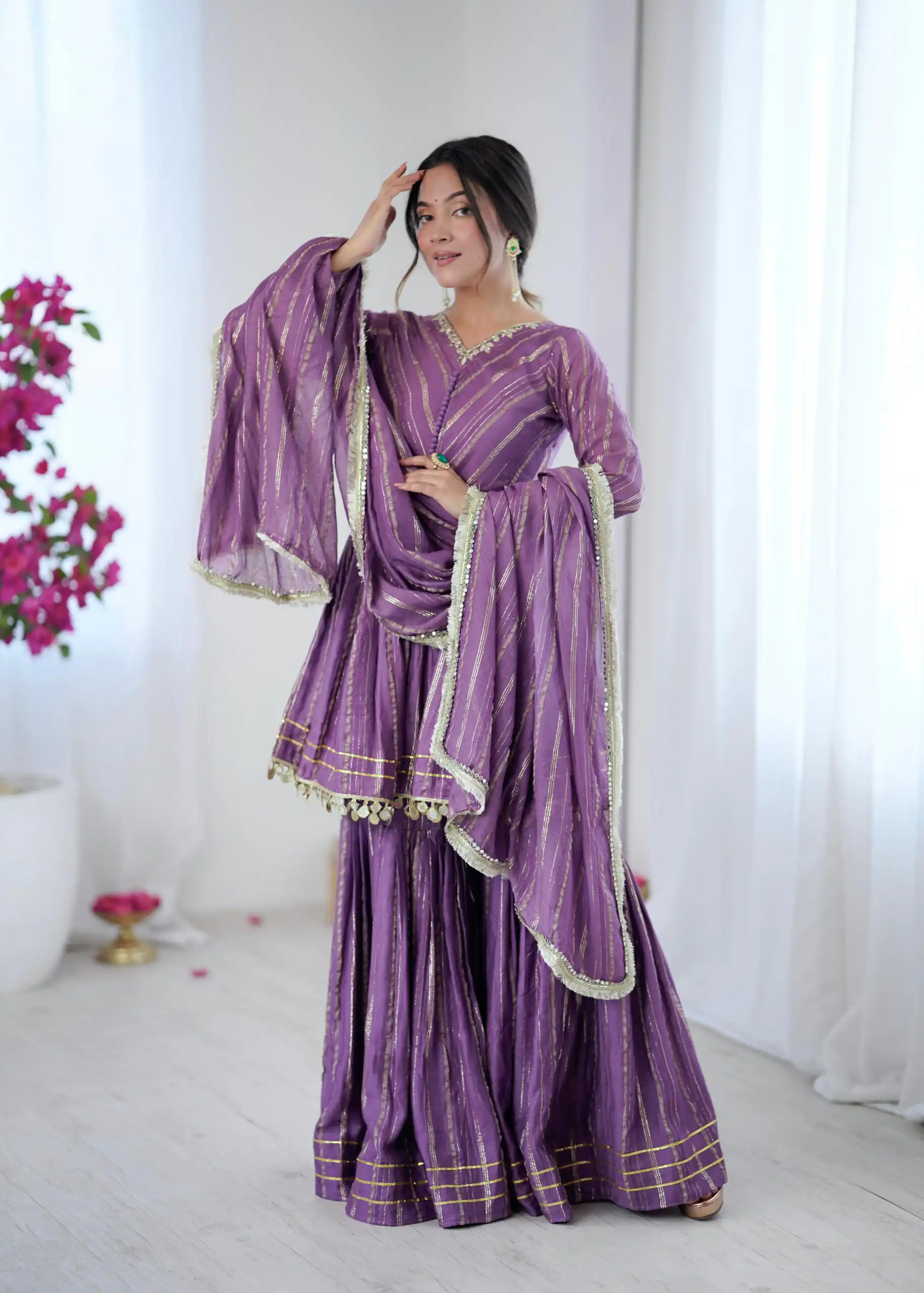 Purple Mal Chanderi Mirror Work Salwar Suit - Image 4