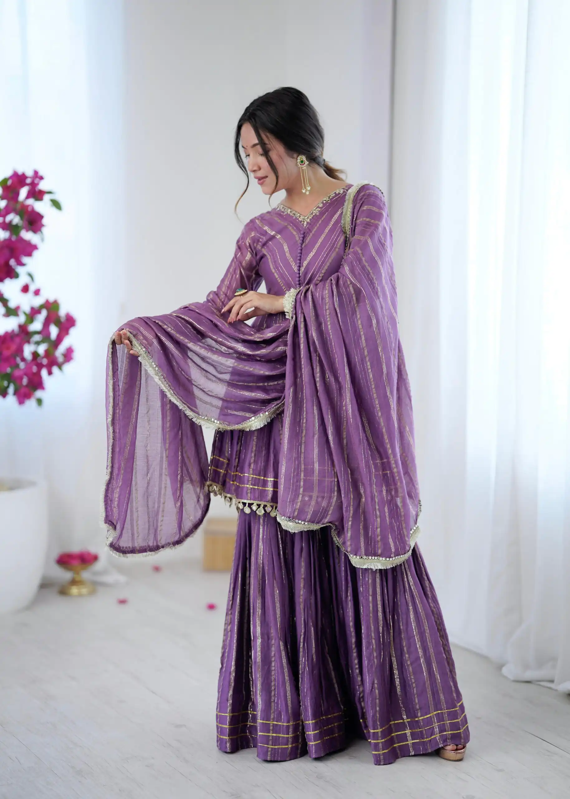 Purple Mal Chanderi Mirror Work Salwar Suit - Image 7