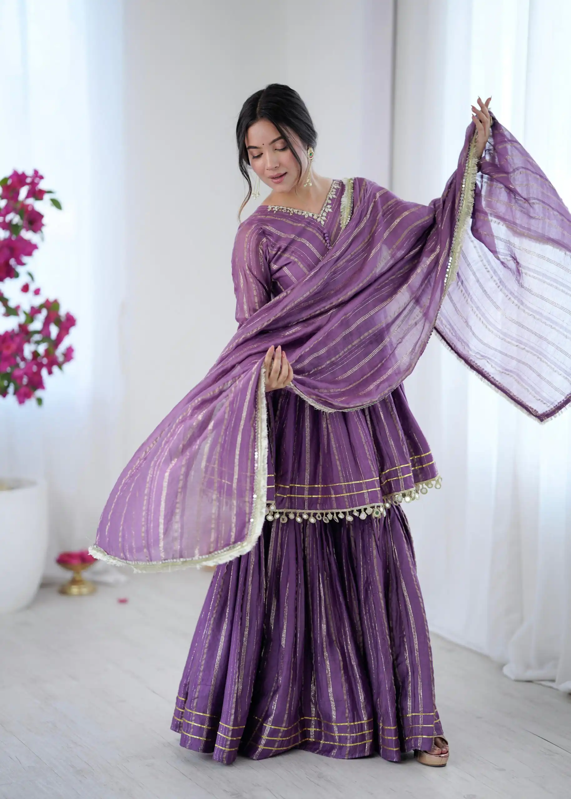 Purple Mal Chanderi Mirror Work Salwar Suit - Image 12