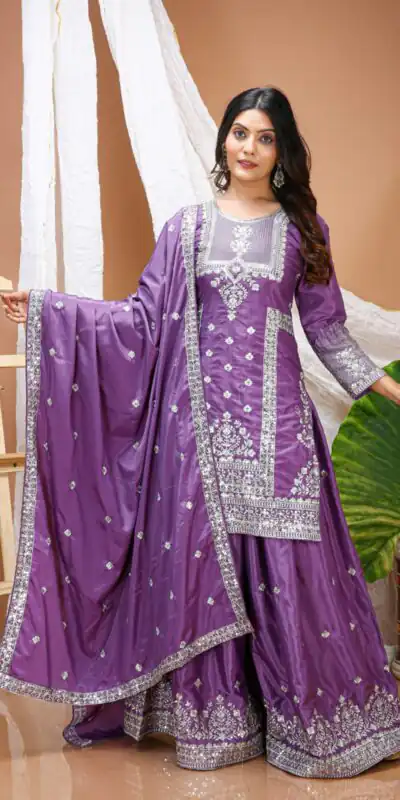 FE 127 Purple Natural Crep Salwar Suit Brown with Embroidery Work. Exclusive Offer ₹2449. Delivery 4-6 Working Days. Shop now. | Jump Suits, Salwar suit, Casual Suits, Creative suits, Designer Suits, Palazzo Suits, Party Wear Suits, Patiala Suits, Straight Suits
