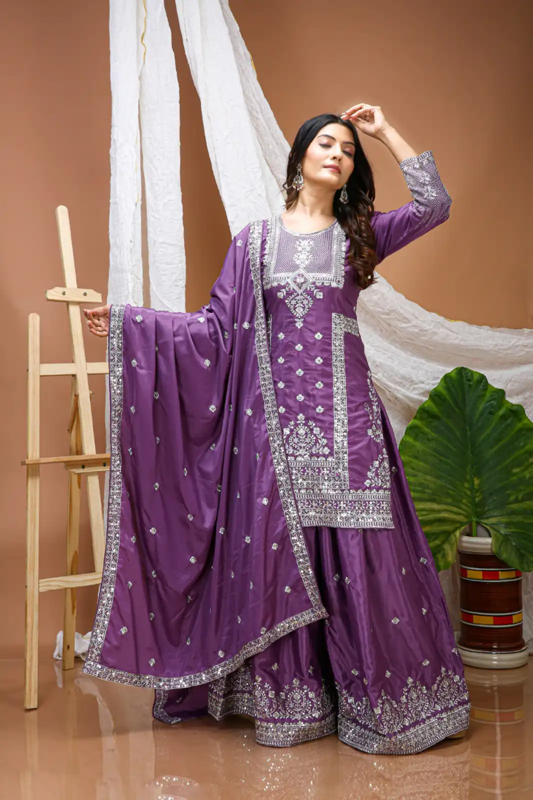 FE 127 Purple Natural Crep Salwar Suit Brown with Embroidery Work. Exclusive Offer ₹2449. Delivery 4-6 Working Days. Shop now. | Jump Suits, Salwar suit, Casual Suits, Creative suits, Designer Suits, Palazzo Suits, Party Wear Suits, Patiala Suits, Straight Suits