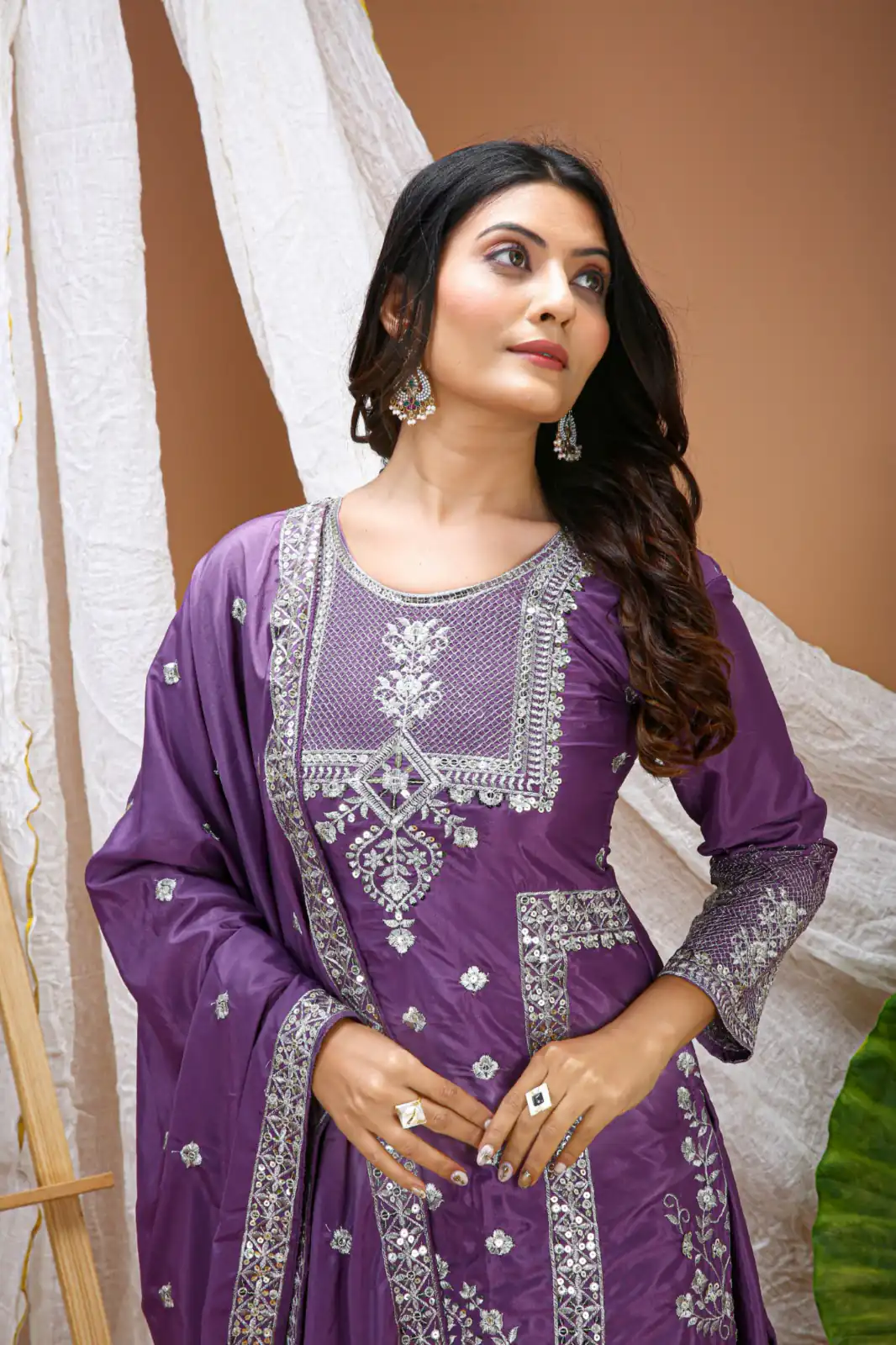 FE 127 Purple Natural Crep Salwar Suit Brown with Embroidery Work. Exclusive Offer ₹2449. Delivery 4-6 Working Days. Shop now. | Jump Suits, Salwar suit, Casual Suits, Creative suits, Designer Suits, Palazzo Suits, Party Wear Suits, Patiala Suits, Straight Suits