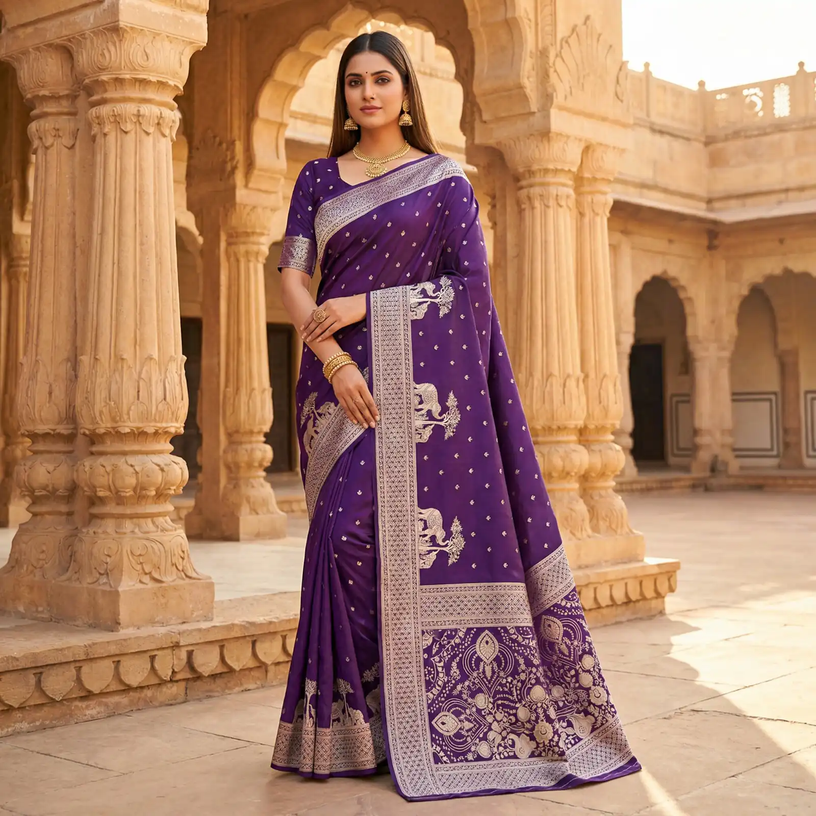 Purple Pure Banarasi Silk Zari Lace Work Saree