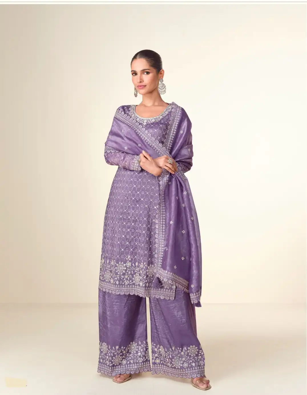 Purple Tissue Crush Embroidery Work Salwar Suit
