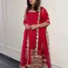 Red Faux Georgette Mirror Embroidery Work Salwar Suit