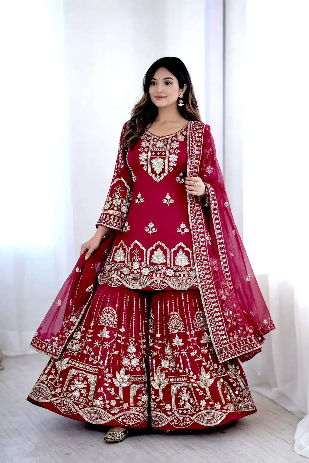 Red Faux Georgette With 5 mm Sequence Work Salwar Suit