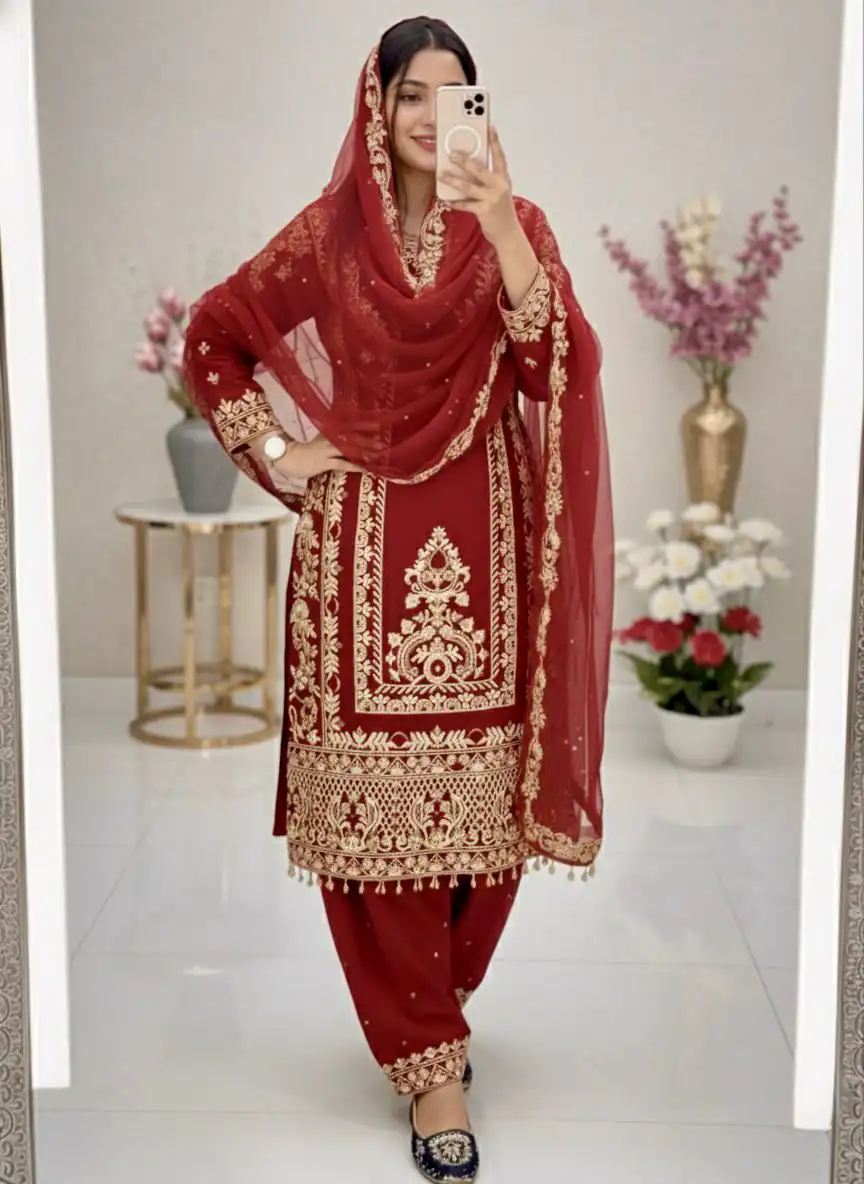 KF 1716 Red in Color Faux Georgette Embroidery Work Salwar Suit . Exclusive Offer ₹2099. Delivery 4-6 Working Days. Shop now. | Jump Suits, Tops & Bottoms, Track Suits, Salwar suit, Casual Suits, Creative suits, Designer Suits, Palazzo Suits, Party Wear Suits, Patiala Suits, Straight Suits, Trendy Wear
