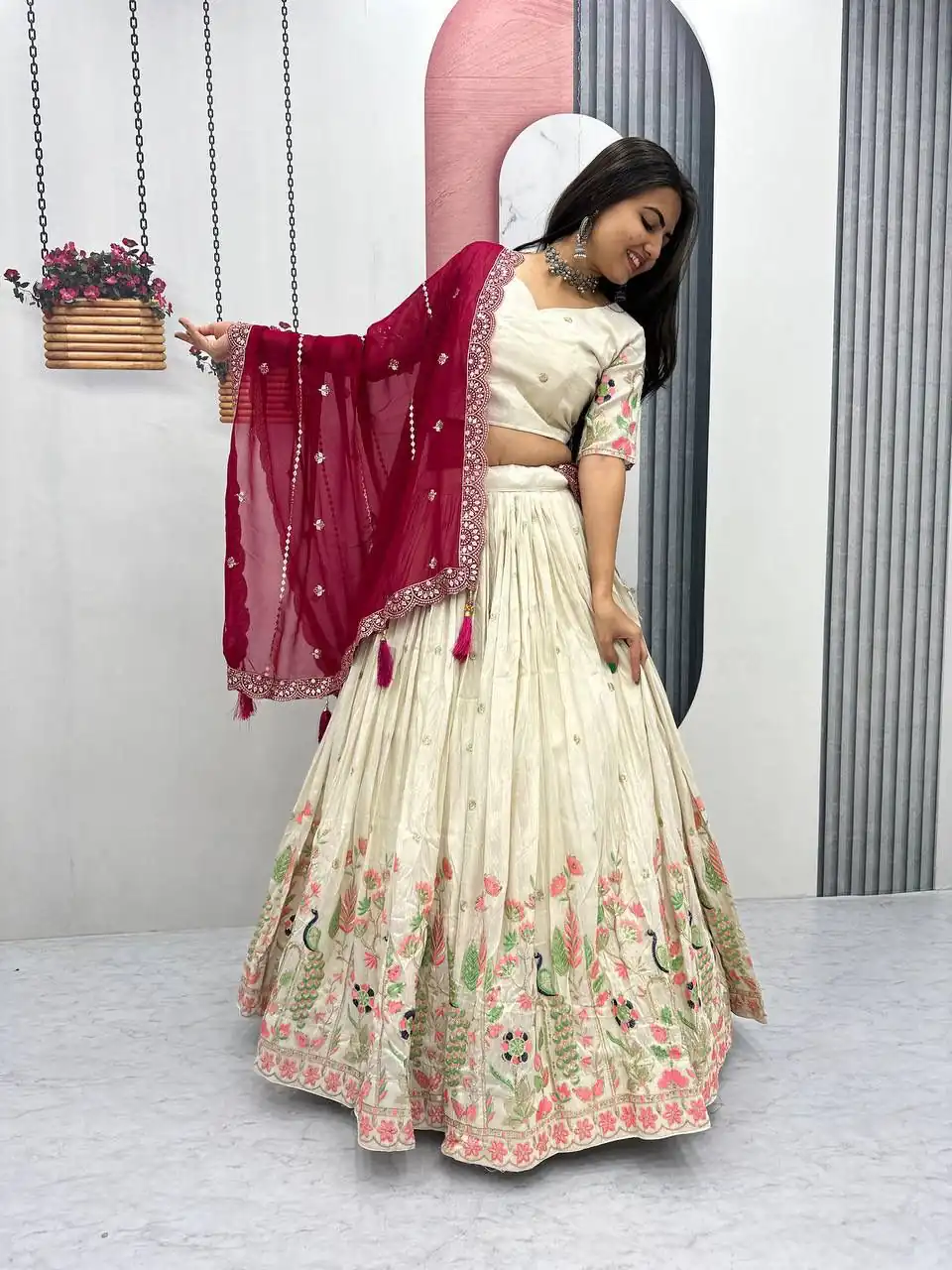 PC 546 Red Tissue Silk Lehenga Choli with Lace Work & Cut Work. Wedding, Party, Festive, Events Only 3249 Delivery 4-6 Working Days. Shop now. | Lehenga, Bollywood Lehenga, Creative Lehenga, Designer Lehenga, Embroidered Lehenga, Party Wear Lehenga
