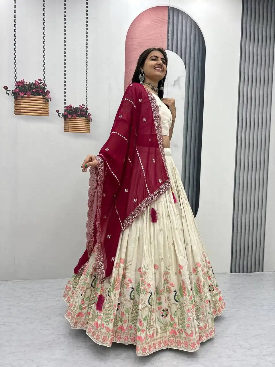 PC 546 Red Tissue Silk Lehenga Choli with Lace Work & Cut Work. Wedding, Party, Festive, Events Only 3249 Delivery 4-6 Working Days. Shop now. | Lehenga, Bollywood Lehenga, Creative Lehenga, Designer Lehenga, Embroidered Lehenga, Party Wear Lehenga