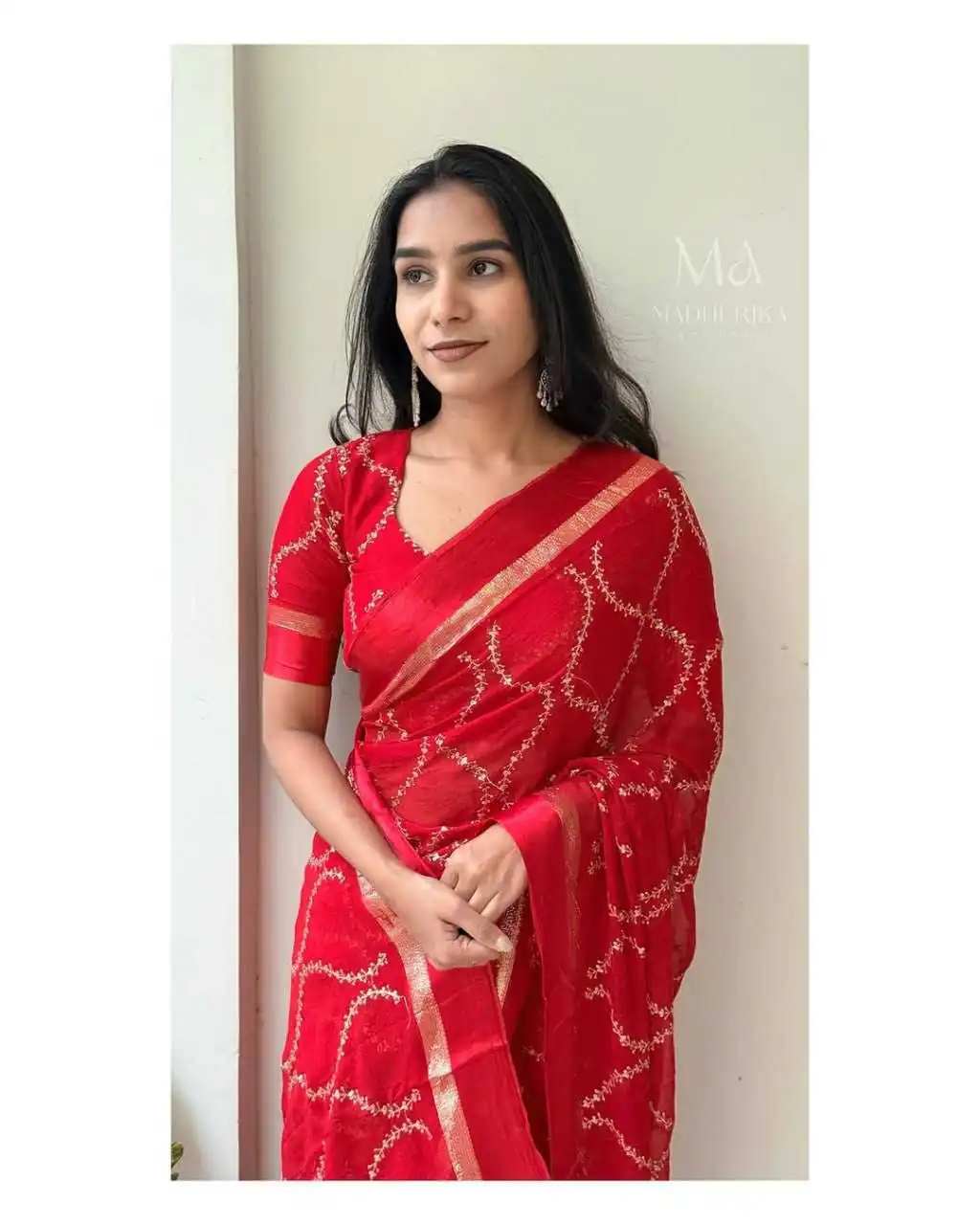 MS 505 Red Viscose Satin Saree with Sequins Work & Embroidery Work. Special Price ₹1599. Delivery 4-6 Working Days. Shop now. | Creative Sarees, Sarees, Bollywood Sarees, Designer Sarees, Embroidered Sarees, Ethnic Saree, Modern Digital sarees, Party Wear Sarees