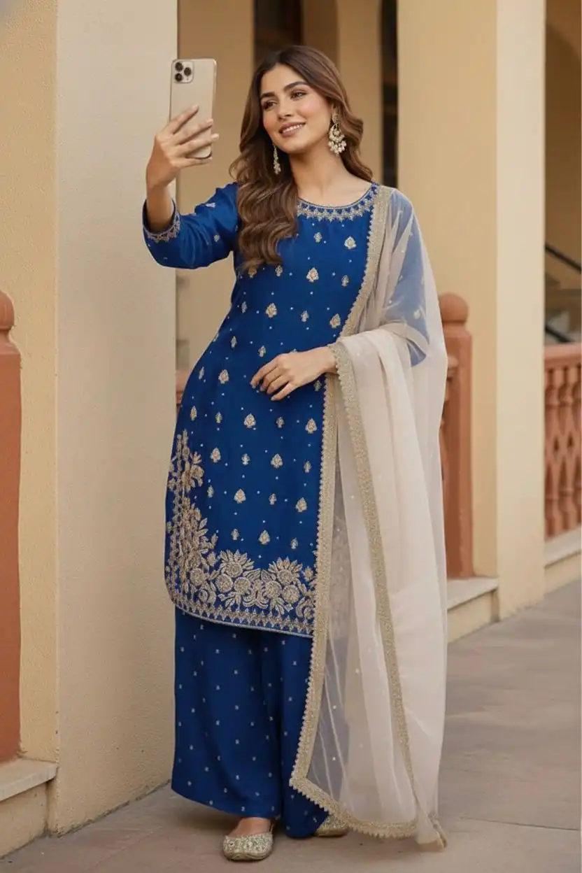 KF 1717 Royal Blue Zimmy Silk Salwar Suit with Lace Work & Embroidery Work. Affordable Price ₹2149. Delivery 4-6 Working Days. Shop now. | Jump Suits, Salwar suit, Casual Suits, Creative suits, Designer Suits, Palazzo Suits, Party Wear Suits, Patiala Suits, Straight Suits