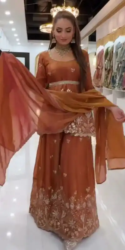 ZSR 3162 Rust Fendy Silk Salwar Suit with Mirror Work & Embroidery Work. Best Price ₹2149. Delivery 4-6 Working Days. Shop now. | Jump Suits, Salwar suit, Casual Suits, Creative suits, Designer Suits, Palazzo Suits, Party Wear Suits, Patiala Suits, Straight Suits