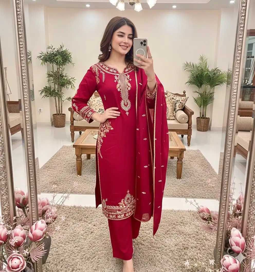 MT 1066 Red Color Roman Silk Salwar Suit with Embroidery Work. Available at ₹2049 only. Delivery 4-6 Working Days. Shop now. | Jump Suits, Salwar suit, Casual Suits, Creative suits, Designer Suits, Palazzo Suits, Party Wear Suits, Patiala Suits, Straight Suits