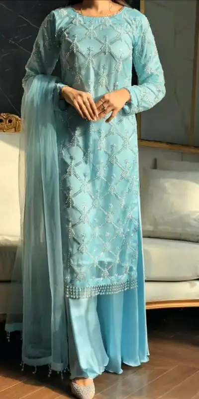 DB 34 Sky Blue Soft Net Salwar Suit. Perfect for Wedding, Party, Ganesh Chaturthi, Anniversary, Ethnic Day – Grab it for ₹1999. Delivery 4-6 Working Days | Jump Suits, Salwar suit, Casual Suits, Creative suits, Designer Suits, Palazzo Suits, Party Wear Suits, Patiala Suits, Straight Suits
