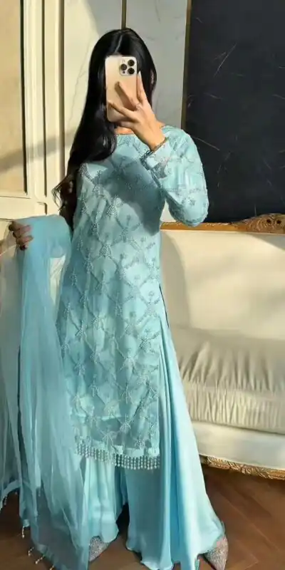 DB 34 Sky Blue Soft Net Salwar Suit. Perfect for Wedding, Party, Ganesh Chaturthi, Anniversary, Ethnic Day – Grab it for ₹1999. Delivery 4-6 Working Days | Jump Suits, Salwar suit, Casual Suits, Creative suits, Designer Suits, Palazzo Suits, Party Wear Suits, Patiala Suits, Straight Suits